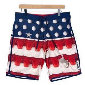 Oneill Hyperfreak Boardshorts Mens 33 x Beer Pong Print USA America Stretch Red